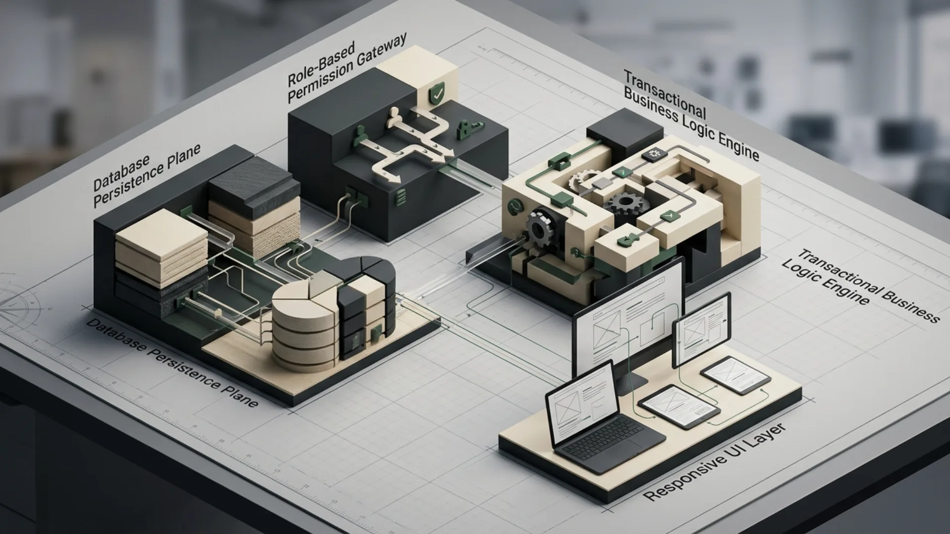 Custom web application engineering with role-based access control and transactional domain engines.